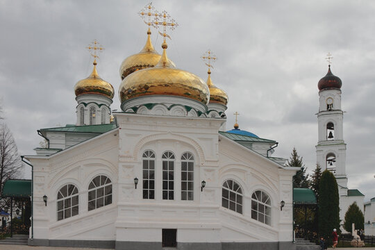 Trinity Cathedral on overcast spring day. Raifa, Tatarstan, Russia