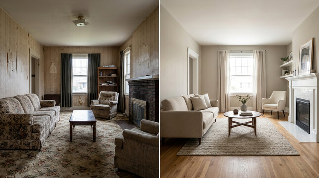 Home Renovation Before and After: Outdated Living Room Transformed