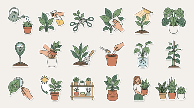 Botanical Houseplants and Indoor Garden Decor Illustration
