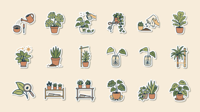 Indoor Plant Care and Potted Greenery Illustration