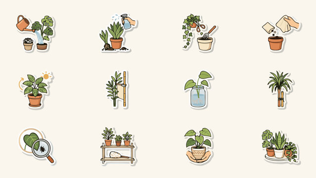 Indoor Plant Collection with Pots and Watering Accessories