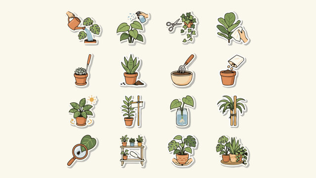 Potted Plants and Garden Care Accessories Illustration