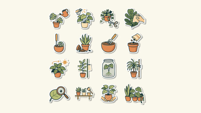 Colorful Houseplant Pots and Watering Tools Illustration
