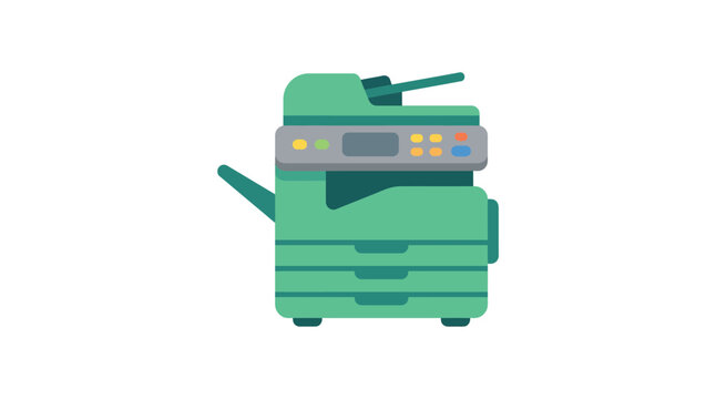 Green photocopier machine with control panel on a white background