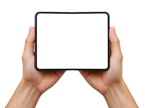Apple iPhone Duo Foldable Smartphone in Hands With Transparent Screen Mockup