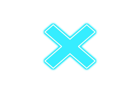 Cyan Glowing Neon Cross X Mark Graphic Element Isolated on Transparent Background