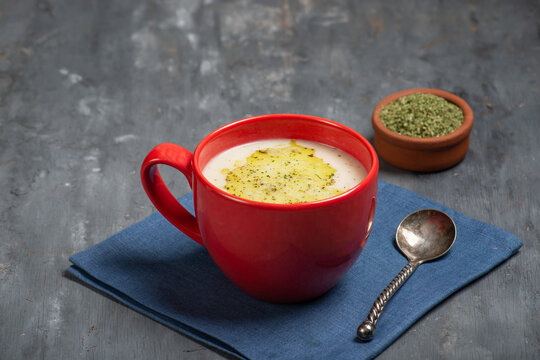 Traditional Turkish yayla soup with yogurt rice and mint butter