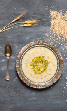 Traditional Turkish tarhana soup with wheat and dried mint