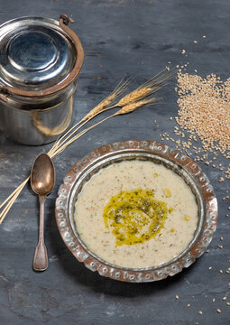 Traditional Turkish tarhana soup with wheat and dried mint