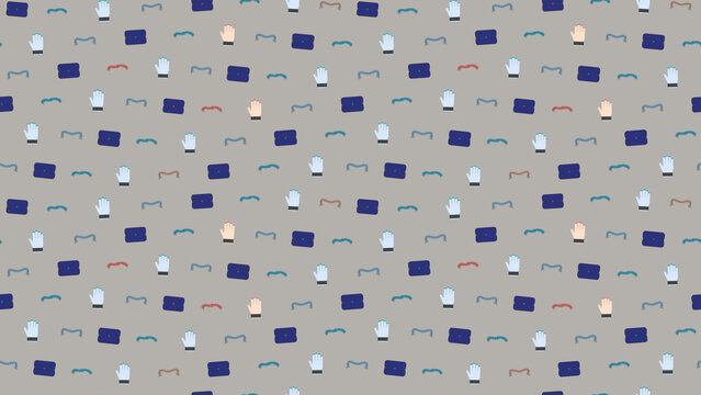 Seamless pattern of briefcases, gloves, and wavy lines