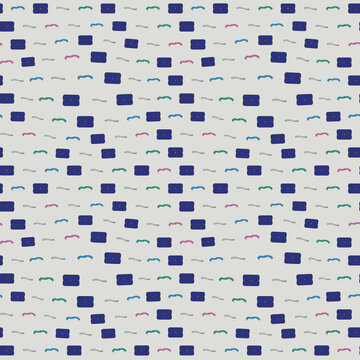 Seamless pattern of blue rectangles and wavy lines