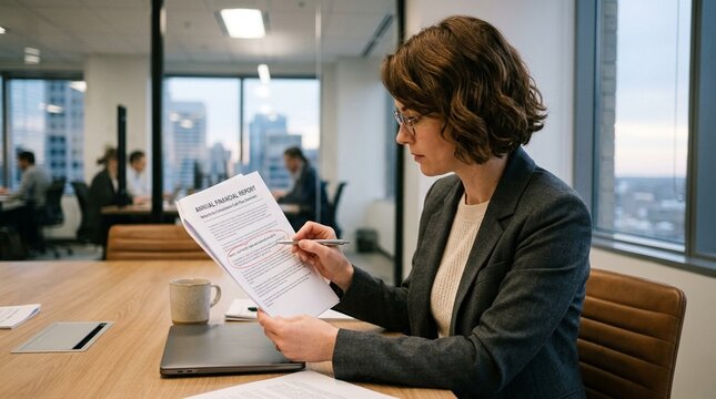 Businesswoman Reviewing Cash Flow Statement for Board Distribution - Executive Reporting and Governance