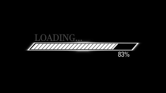 Loading bar animation displays eighty three percent. Digital system buffering status tracks on this loading bar animation. Smooth user interface waiting runs on the bar.