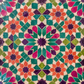Colorful geometric floral mosaic pattern