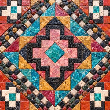 Colorful geometric stone mosaic pattern