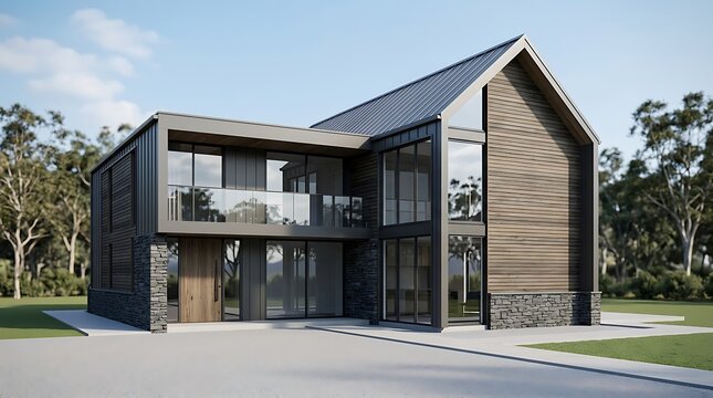 A contemporary home with an intentionally off centre pitched roof