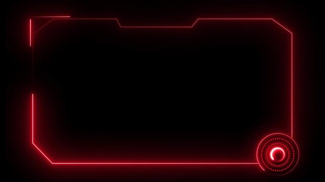 Interface frame animation displays a circular control dial. Modern sci-fi telemetry screen borders outline interface frame animation. Cyber surveillance control rooms use the frame.