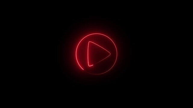 Play button animation glows inside a circular ring. Digital streaming media video broadcasting uses the play button animation. Online multimedia workflows drive this button.