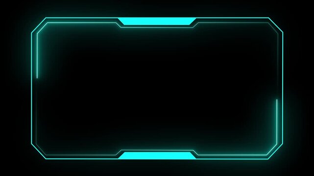 Rectangular frame animation glows with center copy space. Modern sci-fi user dashboard panels shape rectangular frame animation. High tech digital display overlays use the frame.