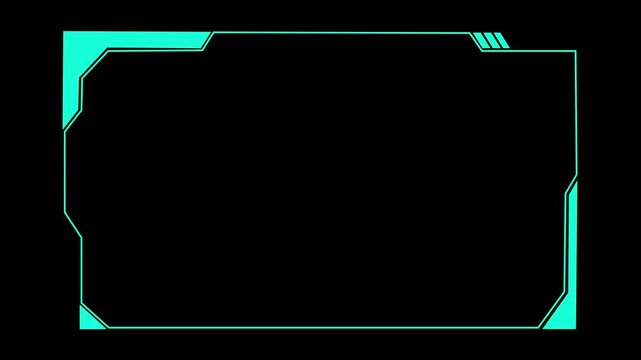Futuristic frame animation displays angular corners. Modern sci-fi user interface panels outline the futuristic frame animation. High tech cyber display graphics use the frame.
