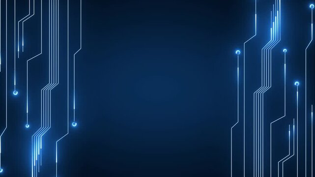 Technology background animation displays circuit tracks. High speed computer processor computing powers technology background animation. Modern digital electronic hardware flows here.