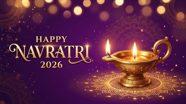 Happy Navratri 2026Greeting Card with Glowing Diya