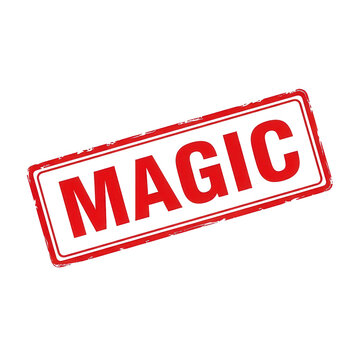 Magic red grunge rubber stamp isolated on transparent background.