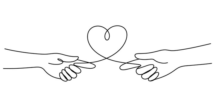 Two hands touching with a connected string shaped like a heart symbol representing love connection and romantic unity design isolated on transparent background