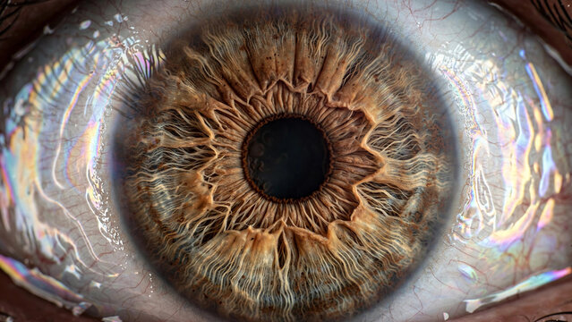 Extreme Macro Close Up of Human Brown Eye Iris and Pupil Detail