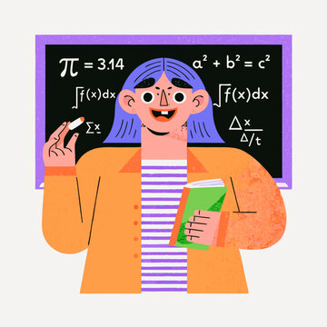 Cheerful teacher giving a mathematics lesson in class