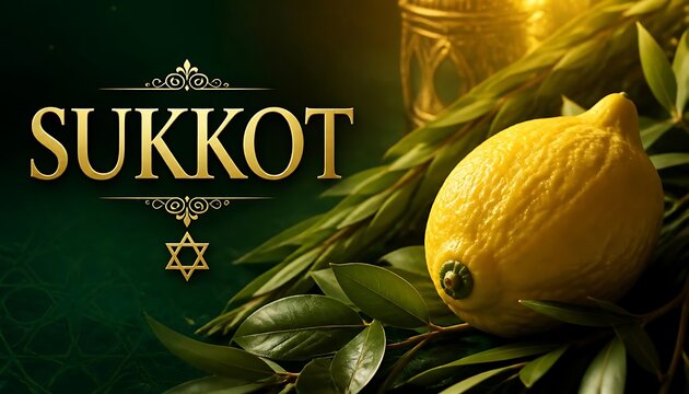 Etrog citrus fruit with palm and myrtle branches celebrating sukkot jewish holiday palm branch four species jewish tradition harvest festival religious holiday jewish culture festival