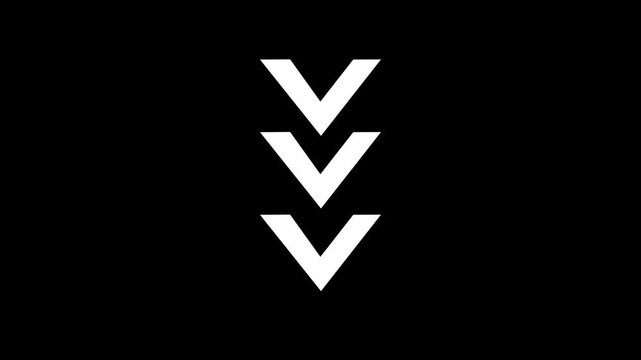Minimalist white chevron arrow animation pointing downward on black background for ui design
