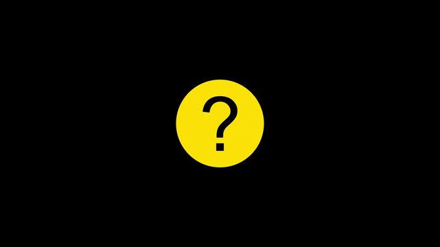 Animated yellow circle question mark icon for faq and support interfaces help