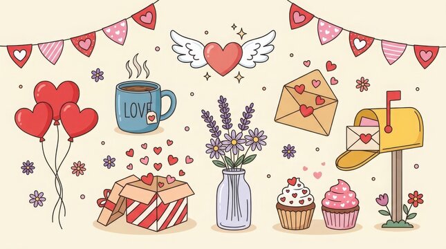 Cute valentines day elements collection