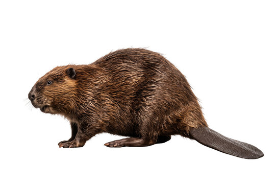 North American beaver with brown fur, large semi-aquatic rodent, wild castor canadensis isolated PNG with Transparent Background