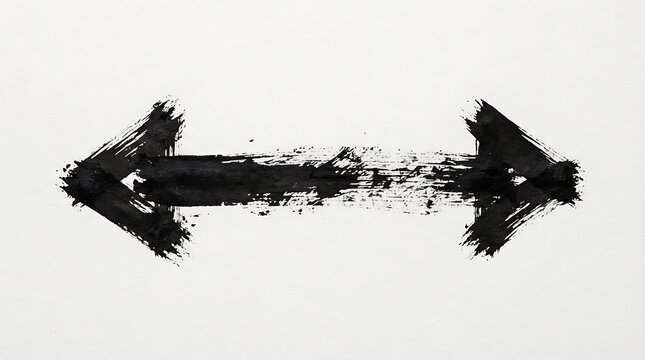 Black grunge arrow sign with two heads pointing left and right isolated on a clean white background texture