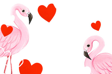 Cute flamingoes png frame, animal illustration, transparent background © Rawpixel.com