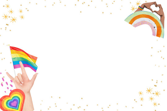 LGBTQ pride png border frame, transparent background