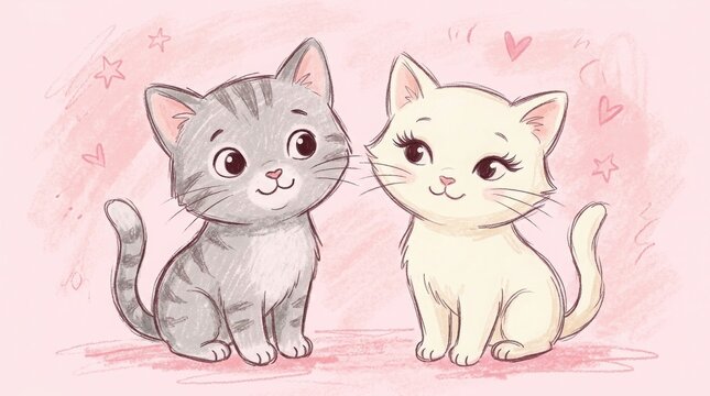 Cute cartoon illustration of two adorable kittens