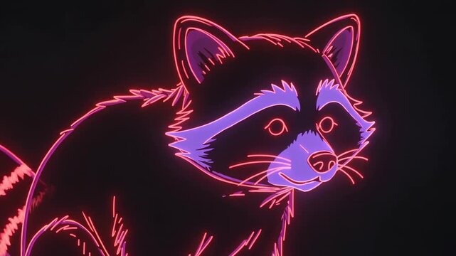 Neon raccoon illustration with glowing features on a dark background  