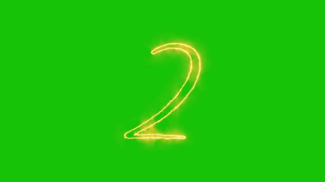 Glowing yellow gold Number 2 Animation | Neon Alphabet Typography Motion Graphic. neon text 2 number countdown icon alpha channel