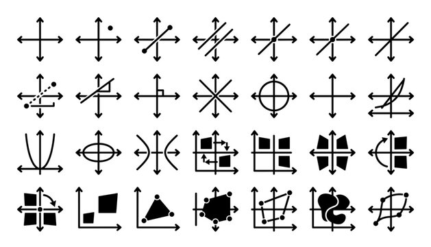 coordinate geometry axis graph vector transformation vector icons.