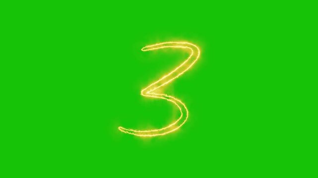 Glowing yellow gold Number 3 Animation | Neon Alphabet Typography Motion Graphic. neon text 3 number countdown icon alpha channel