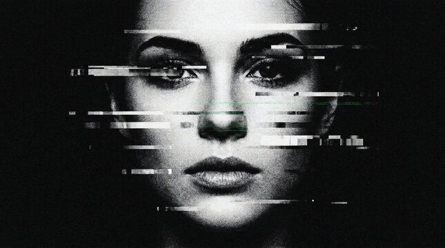 Portrait of a woman with digital glitch effect
