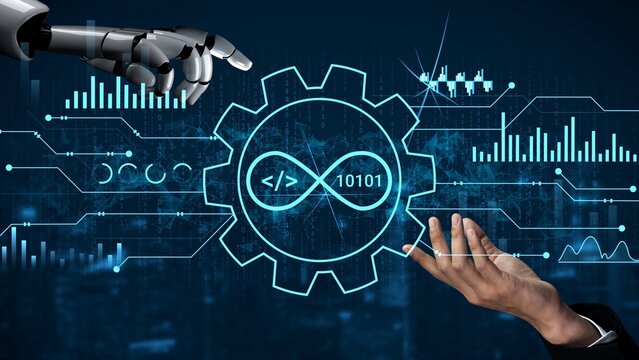 Futuristic Technology Concept of a Robot Hand Interacting with Data and Analysis Representations in a Digital Environment. Entropy.