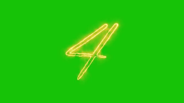Glowing yellow gold Number 4 Animation | Neon Alphabet Typography Motion Graphic. neon text 4 number countdown icon alpha channel