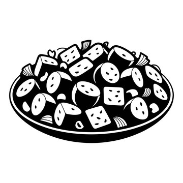 Bowl filled with diced vegetables and fruit black silhouette