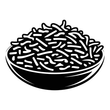 Bowl filled with rice grains presented as a black silhouette