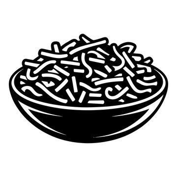 Bowl filled with noodles depicted as a black silhouette