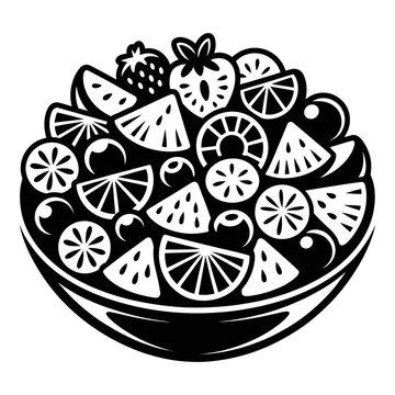Fruit salad arrangement in a bowl black silhouette